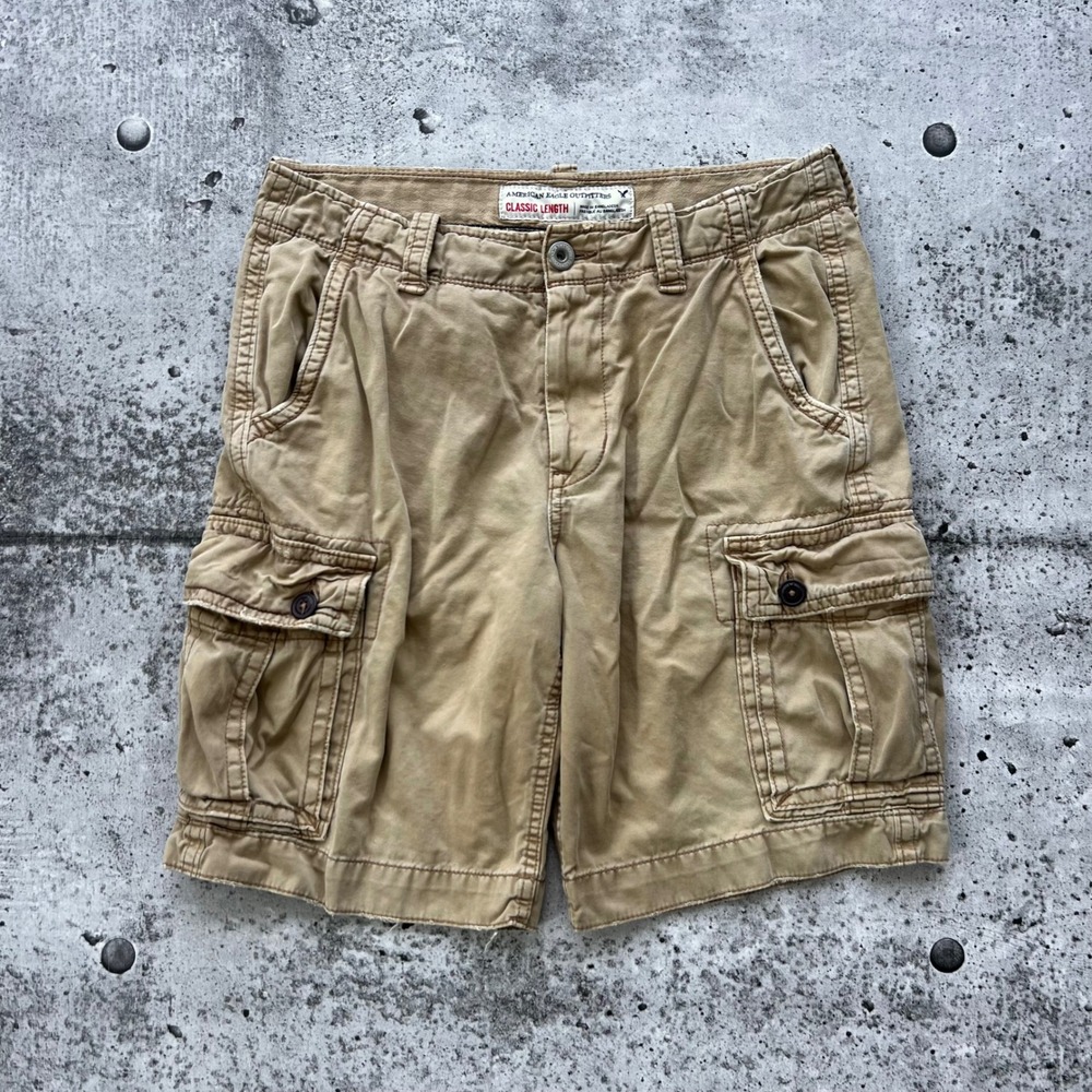 American Eagle Shorts Men 32 Tan Khaki Cargo Classic Length Utility Gorpcore Y2K